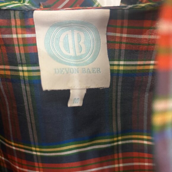 Tuckernuck Devon Baer SILK Stewart Plaid Top 3/4 sleeve ruffle collar Medium - Picture 5 of 5